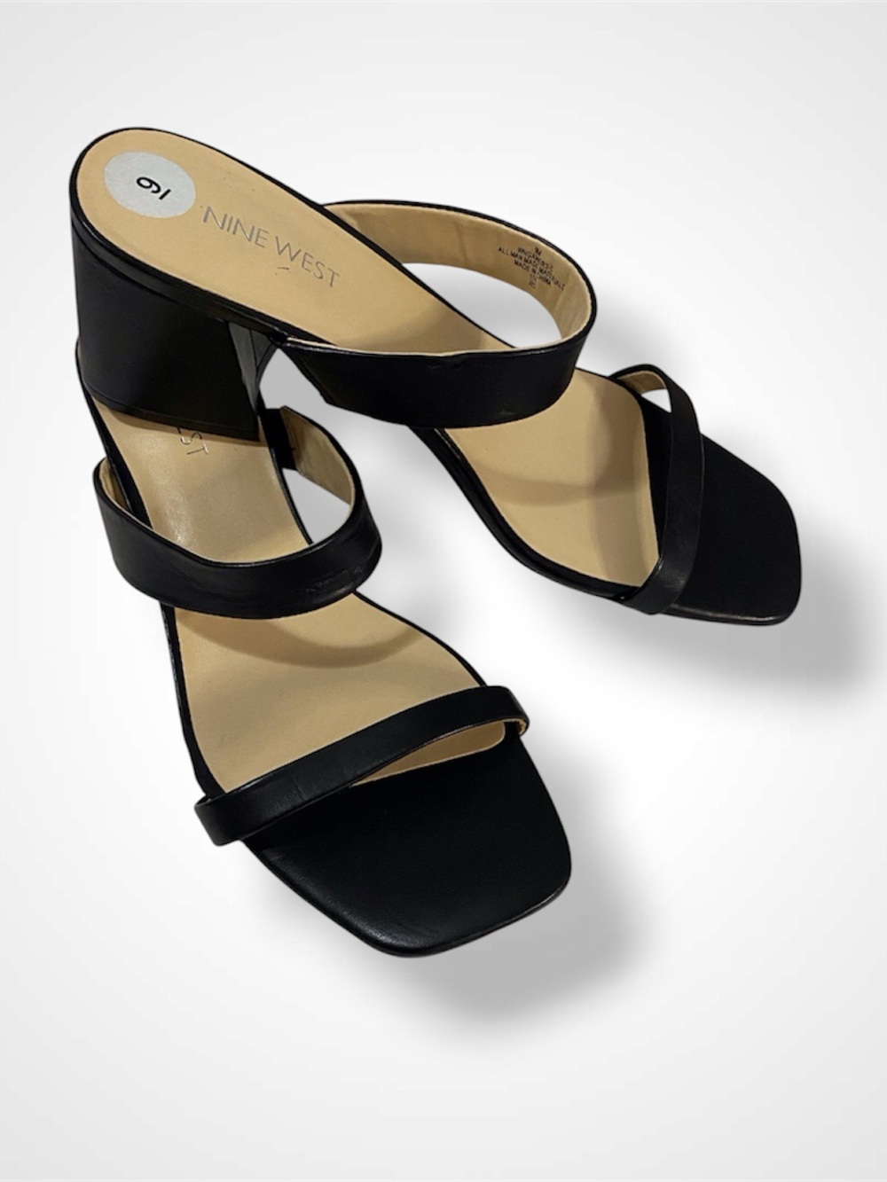 Nine West Black Triple-Strap Block Heel Sandals
